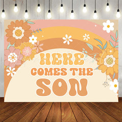 Lofaris Yellow Here Comes The Son Floral Baby Shower Backdrop