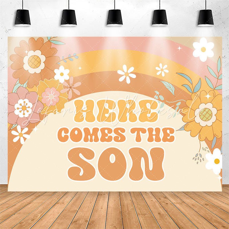 Lofaris Yellow Here Comes The Son Floral Baby Shower Backdrop