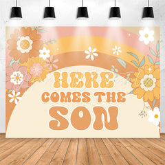 Lofaris Yellow Here Comes The Son Floral Baby Shower Backdrop