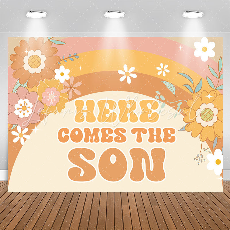 Lofaris Yellow Here Comes The Son Floral Baby Shower Backdrop