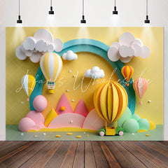Lofaris Yellow Hot Air Balloon Cloud Arch Birthday Backdrop