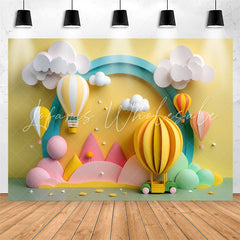 Lofaris Yellow Hot Air Balloon Cloud Arch Birthday Backdrop