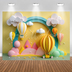 Lofaris Yellow Hot Air Balloon Cloud Arch Birthday Backdrop
