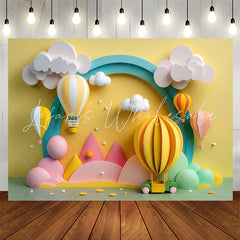 Lofaris Yellow Hot Air Balloon Cloud Arch Birthday Backdrop
