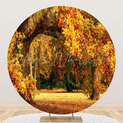 Lofaris Yellow Leaf Grass Happy Birthday Round Backdrop For Party