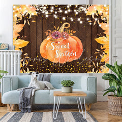 Lofaris Yellow Leaves Pumpkin Board Photo Backdrop for Sixteen Birthday