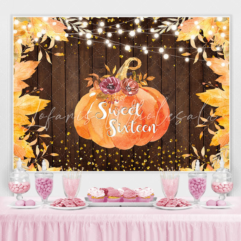 Lofaris Yellow Leaves Pumpkin Board Photo Backdrop for Sixteen Birthday