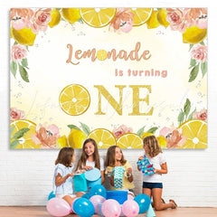 Lofaris Yellow lemon pink flowers first birthday photo backdrop