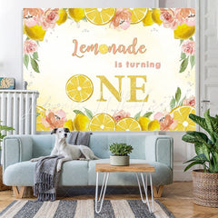 Lofaris Yellow lemon pink flowers first birthday photo backdrop