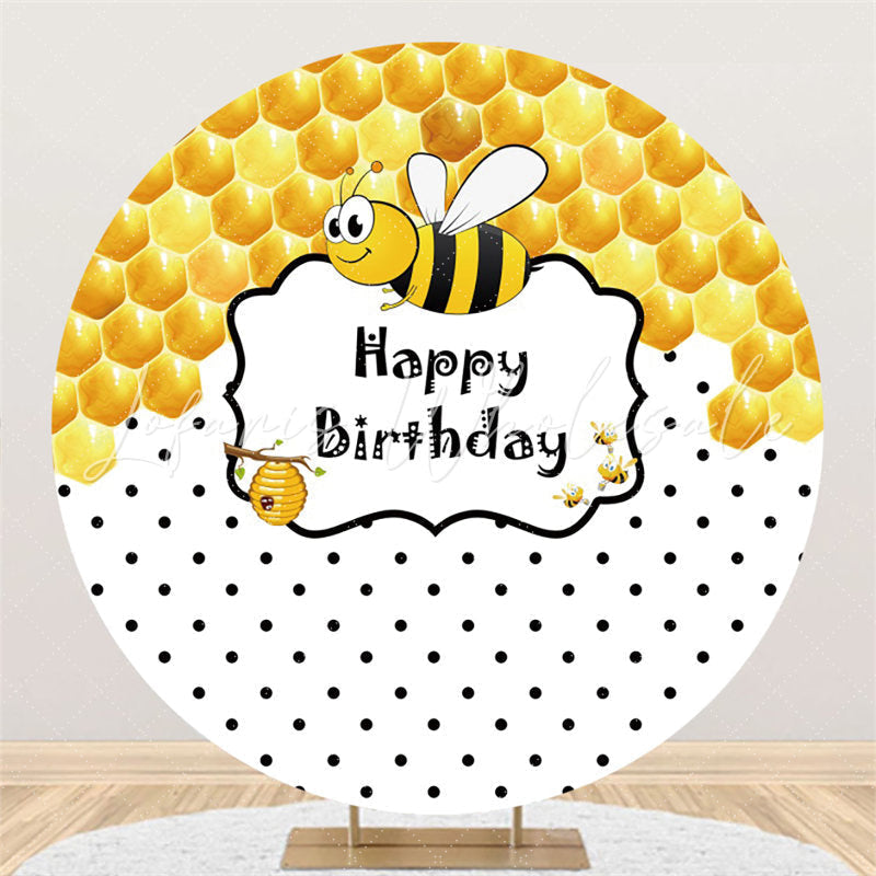 Lofaris Yellow Little Bee Black White Round Birthday Backdrop