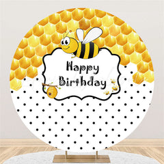 Lofaris Yellow Little Bee Black White Round Birthday Backdrop