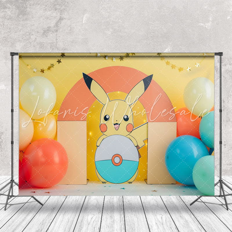 Yellow Pokemon Balloons Stars Cake Smash Backdrop