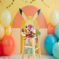 Yellow Pokemon Balloons Stars Cake Smash Backdrop