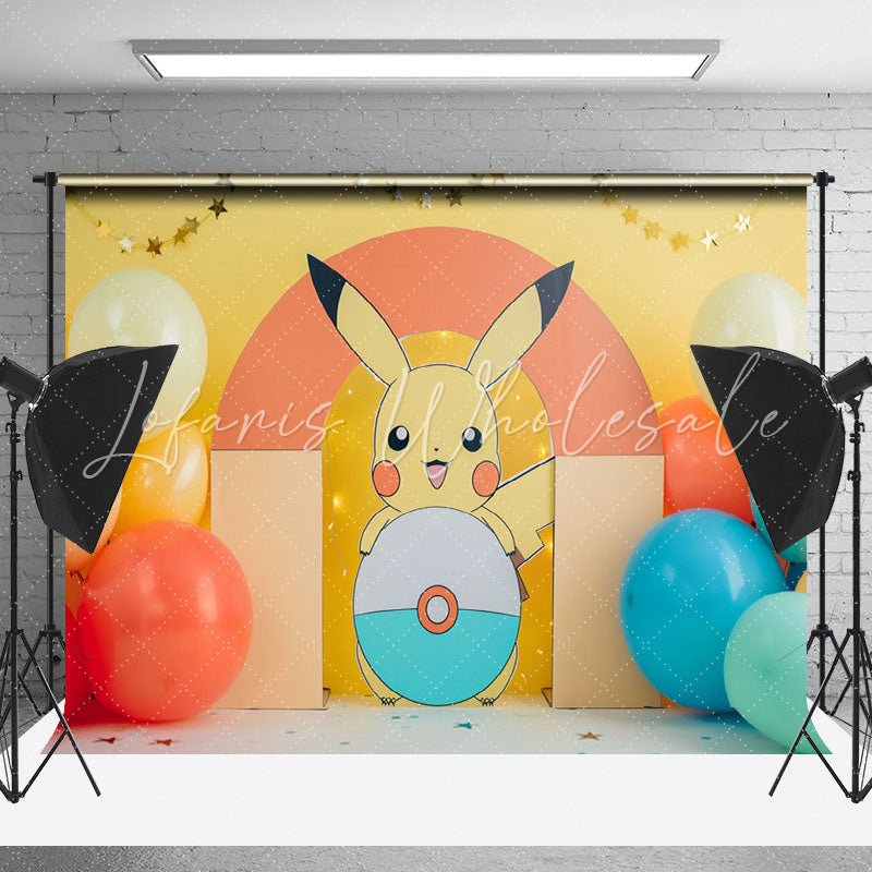 Yellow Pokemon Balloons Stars Cake Smash Backdrop