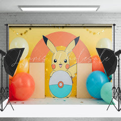Yellow Pokemon Balloons Stars Cake Smash Backdrop