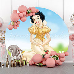 Lofaris Yellow Princsee And Little Rabbit Round Birthday Backdrop