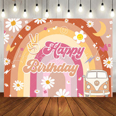 Lofaris Yellow Rainbow Daisy Truck Groovy Birthday Backdrop