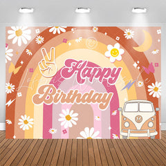 Lofaris Yellow Rainbow Daisy Truck Groovy Birthday Backdrop