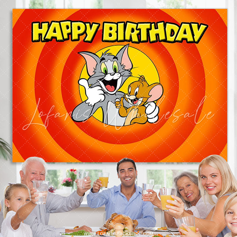 Lofaris Yellow Red Birthday Backdrop For Cartoon Mouse Cat Theme