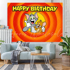Lofaris Yellow Red Birthday Backdrop For Cartoon Mouse Cat Theme
