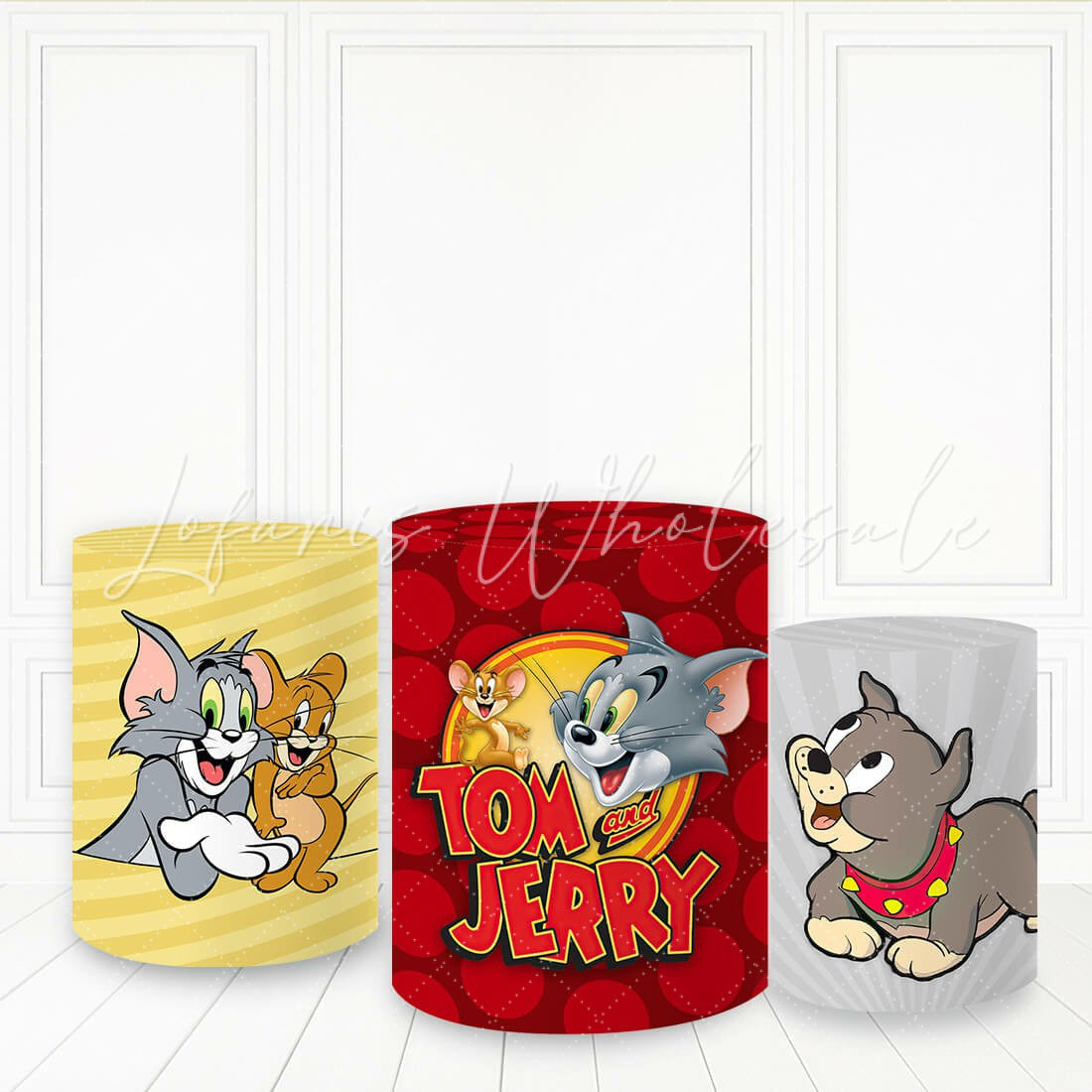 Lofaris Yellow Red Cartoon Plinth Cover Cat Mouse And Puppy Pedestal