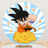 Lofaris Yellow Sky And Boy Round Blue Birthday Party Backdrop