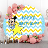 Lofaris Yellow Star Blue Mouse Round Happy Birthday Backdrop