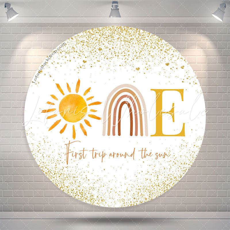 Lofaris Yellow Sun Glitter 1st Trip Birthday Round Backdrop
