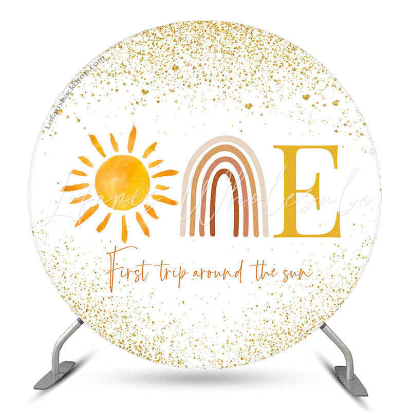 Lofaris Yellow Sun Glitter 1st Trip Birthday Round Backdrop