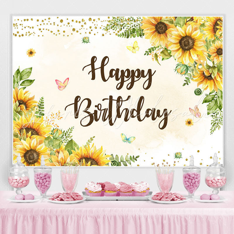 Lofaris Yellow sunflower butterfly happy birthday Backdrop