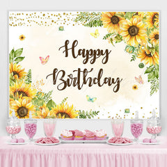 Lofaris Yellow sunflower butterfly happy birthday Backdrop