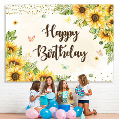 Lofaris Yellow sunflower butterfly happy birthday Backdrop