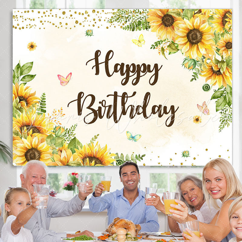 Lofaris Yellow sunflower butterfly happy birthday Backdrop