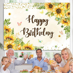 Lofaris Yellow sunflower butterfly happy birthday Backdrop