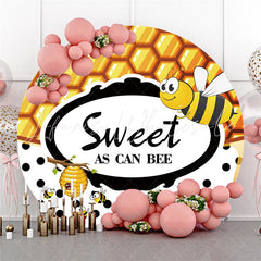 Lofaris Yellow Sweet Bee Round Black White Baby Shower Backdrop