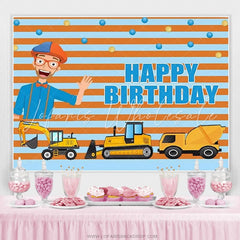 Lofaris Yellow Truck And Boy Stripes Happy Birthday Backdrop