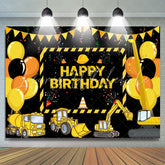 Lofaris Yellow Truck Balloons Ribbons Birthday Backdrop