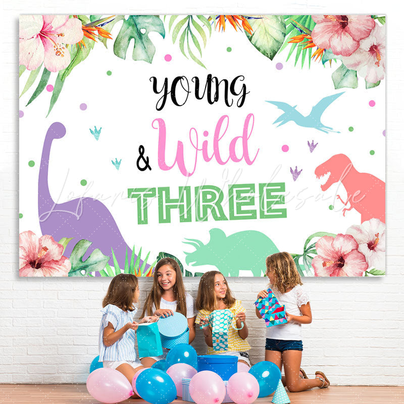 Lofaris Young Wild Dinosaur Plant Backdrop for Three Birthday Party