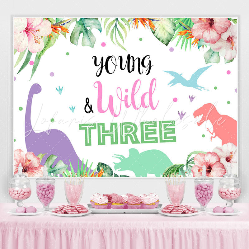 Lofaris Young Wild Dinosaur Plant Backdrop for Three Birthday Party