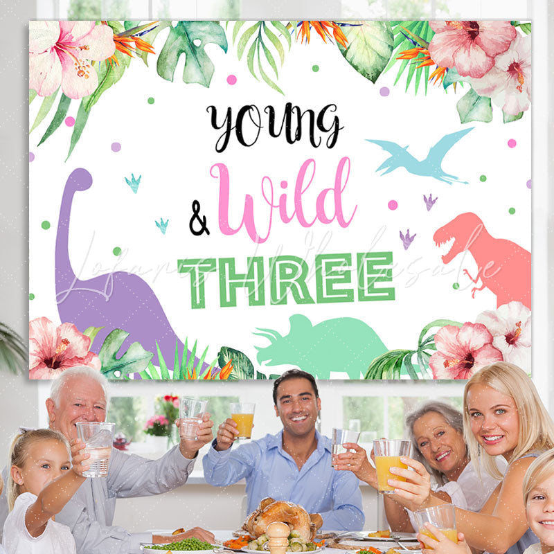 Lofaris Young Wild Dinosaur Plant Backdrop for Three Birthday Party