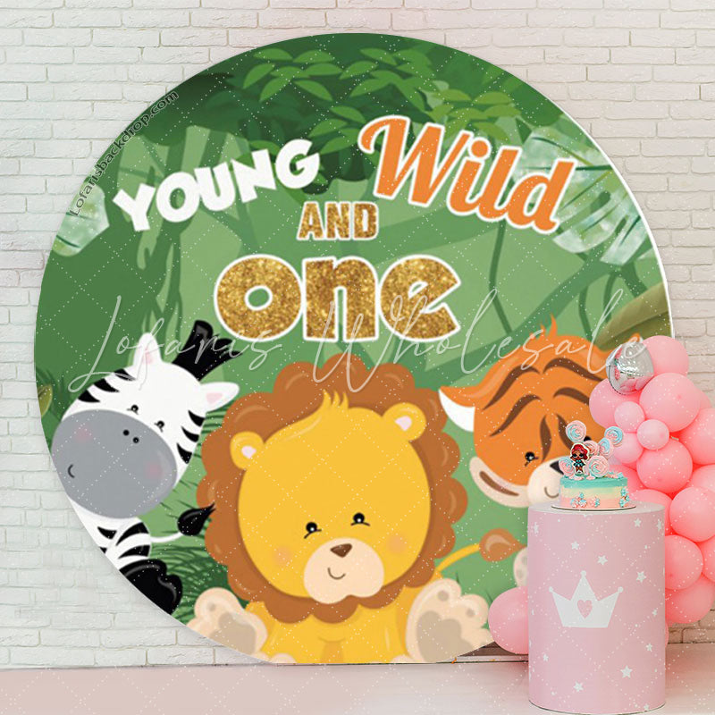 Lofaris Young Wild One Animals 1st Round Birthday Backdrop