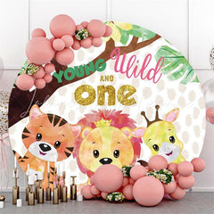 Lofaris Young Wild Safari Animals One Birthday Round Backdrops
