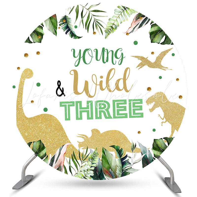 Lofaris Young Wild Three Dinosaur Birthday Circle Backdrop