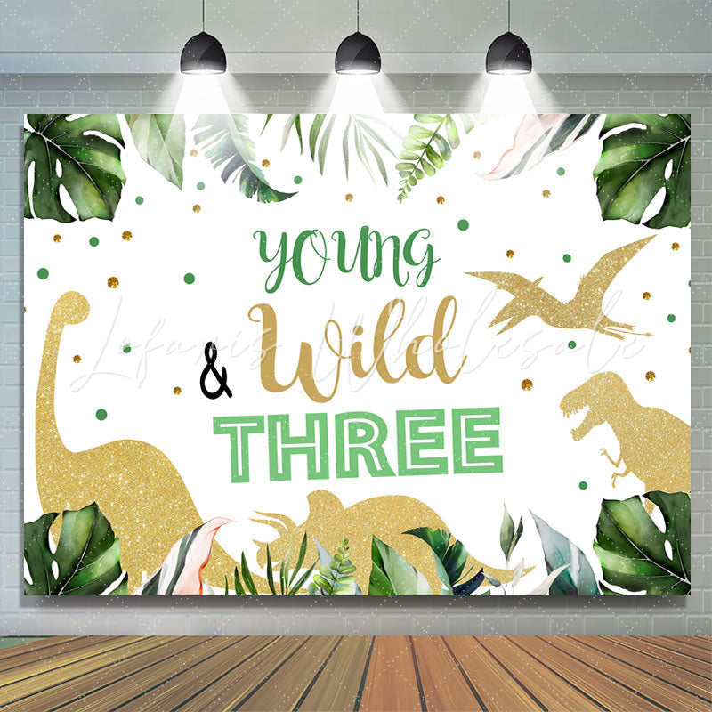 Lofaris Young Wild Three Dinosaur Green Backdrop for Birthday