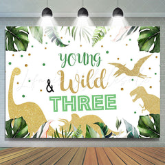 Lofaris Young Wild Three Dinosaur Green Backdrop for Birthday