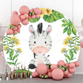 Lofaris Zebra Leaves Circle Happy Birthday Backdrop For Party