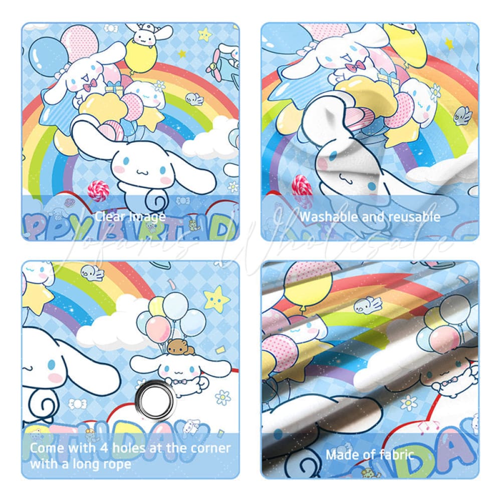(7 Day Delivery) Blue Sanrio Cinnamorol Rainbow Kids Happy Birthday Backdrop