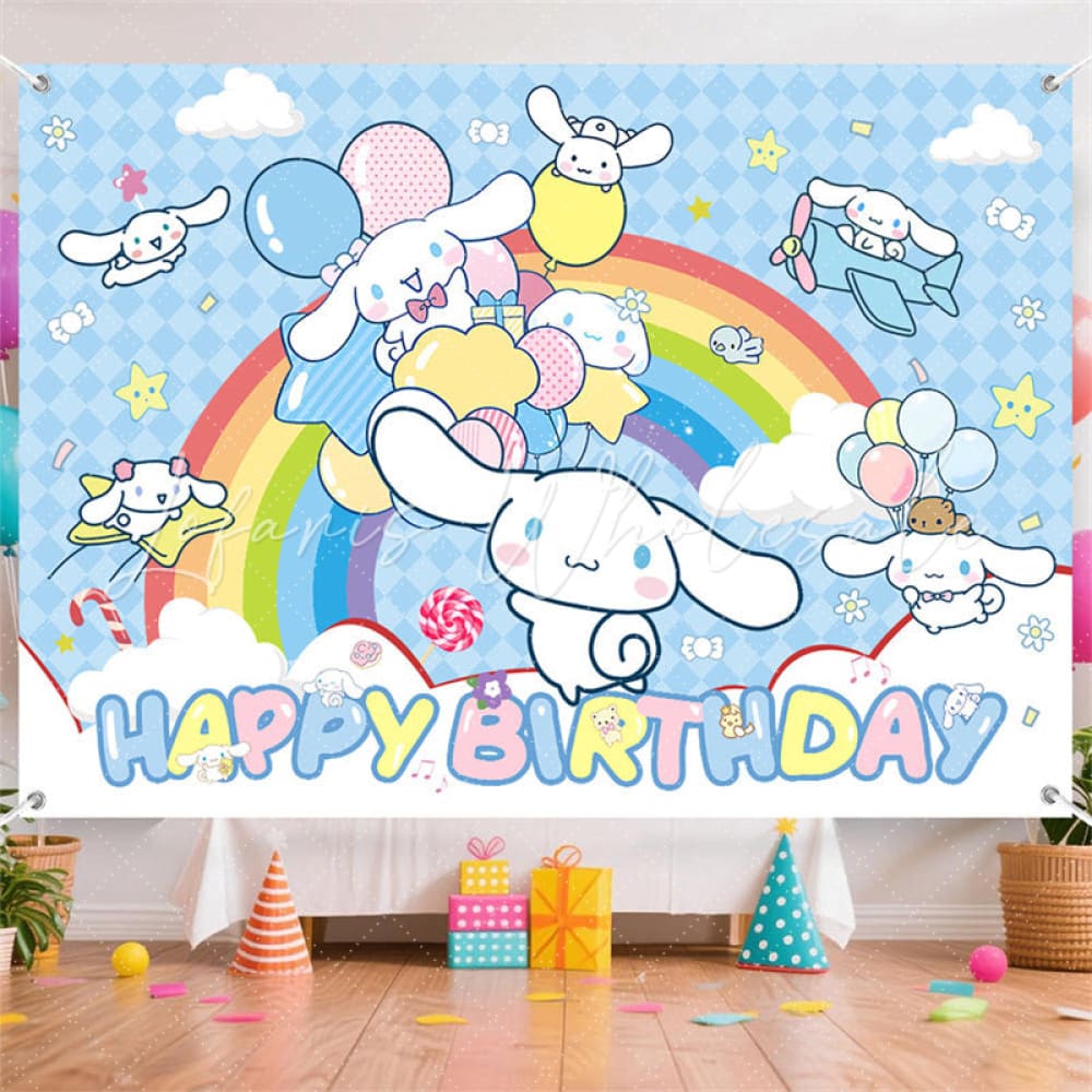 (7 Day Delivery) Blue Sanrio Cinnamorol Rainbow Kids Happy Birthday Backdrop