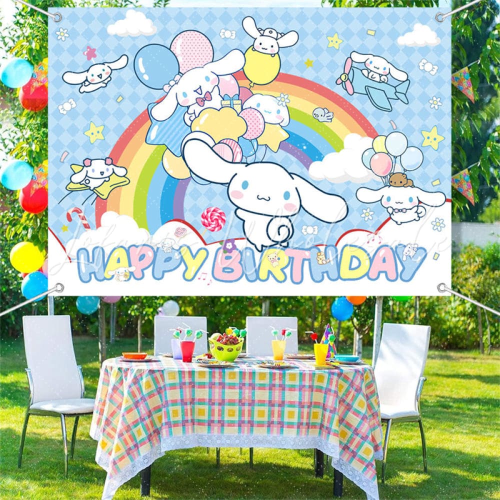 (7 Day Delivery) Blue Sanrio Cinnamorol Rainbow Kids Happy Birthday Backdrop