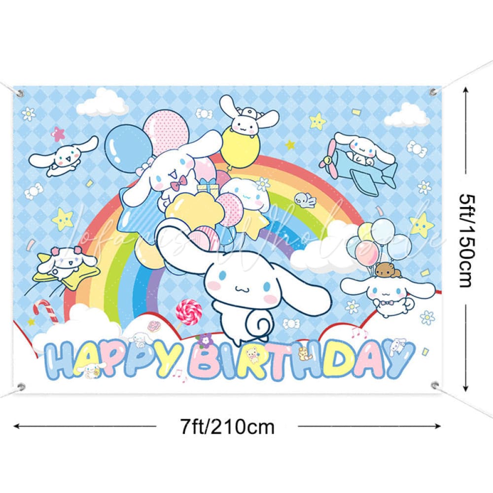 (7 Day Delivery) Blue Sanrio Cinnamorol Rainbow Kids Happy Birthday Backdrop
